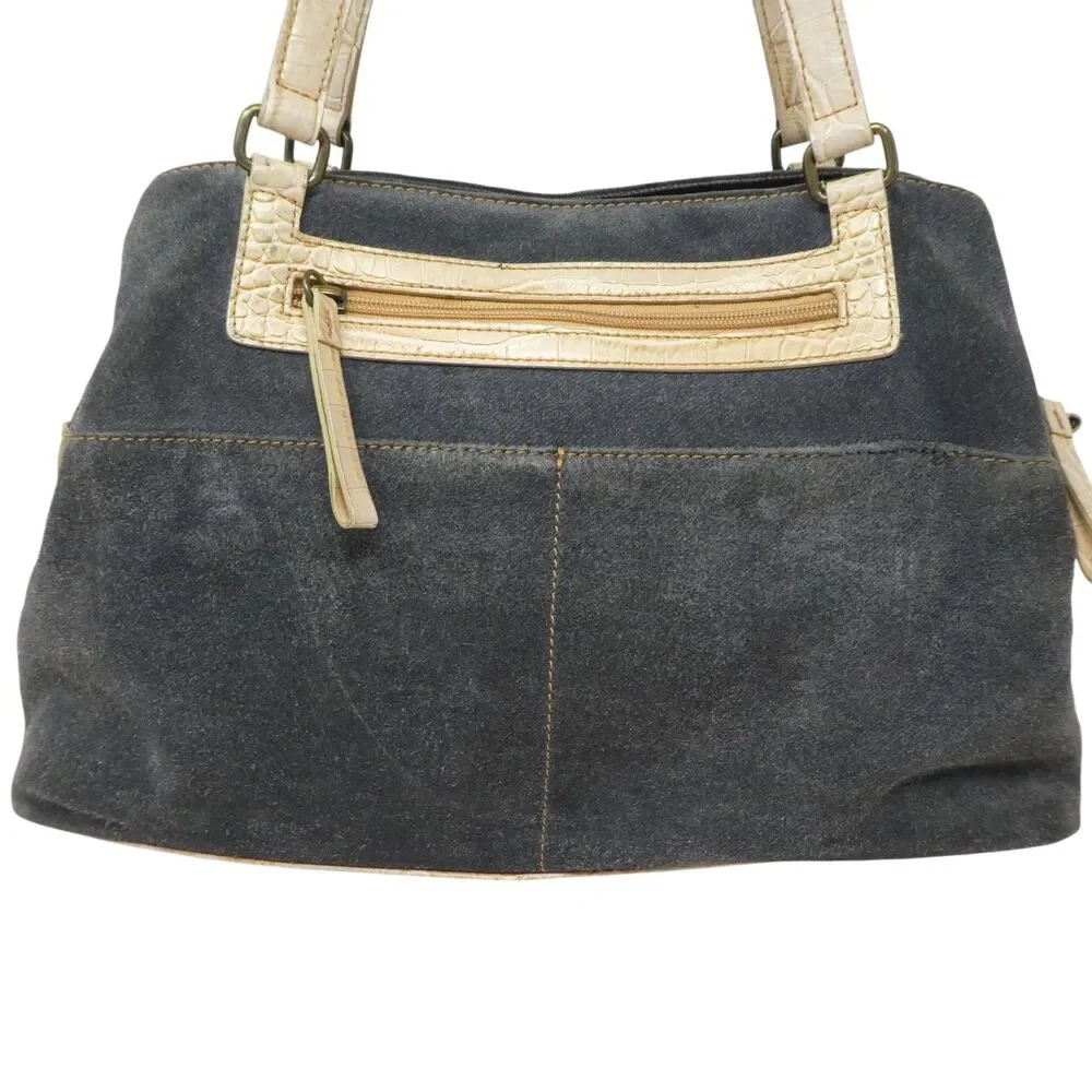 Sanpo Gray Suede Ostrich Leather Satchal Handbag Purse‎